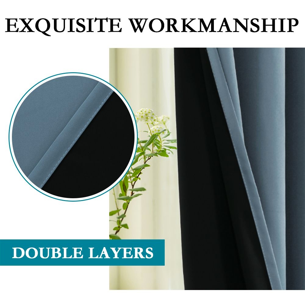 Thermal Insulated 100% Blackout Grommet Curtains with Black Liner